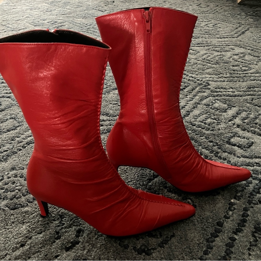 LK Bennett • NWOT Howl Ruched Leather Mid-Calf Boots